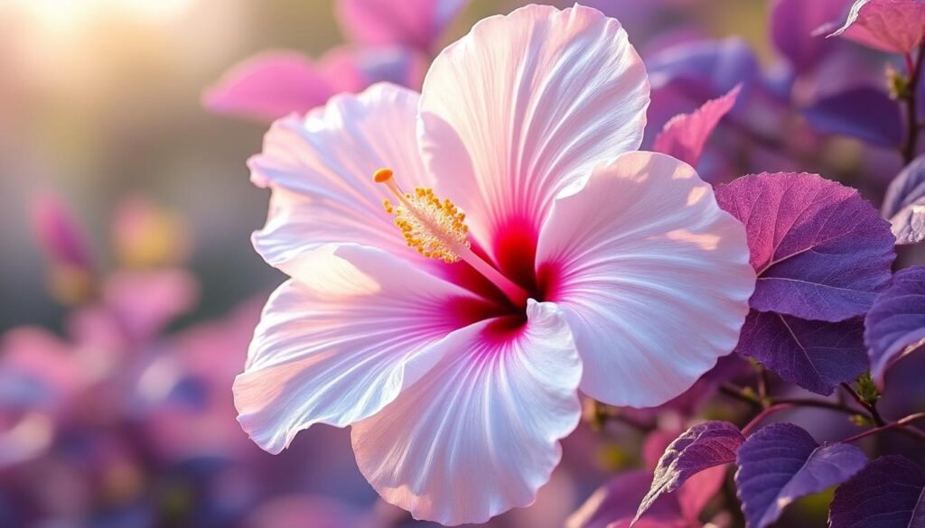 découvrez l'hibiscus moscheutos pink candy, un hibiscus rose mallow aux fleurs délicates blanc rosé et au feuillage pourpre qui illumine votre jardin avec élégance.