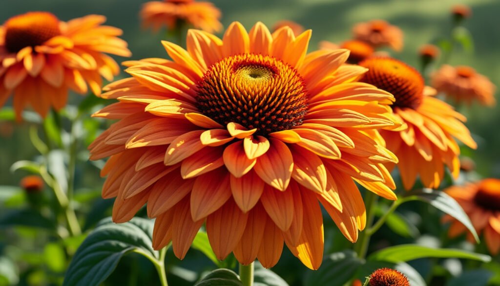 découvrez l'echinacea purpurea irresistible, une variété unique de rudbeckia pourpre aux fleurs doubles orange éclatantes, parfaite pour embellir votre jardin avec couleur et originalité.