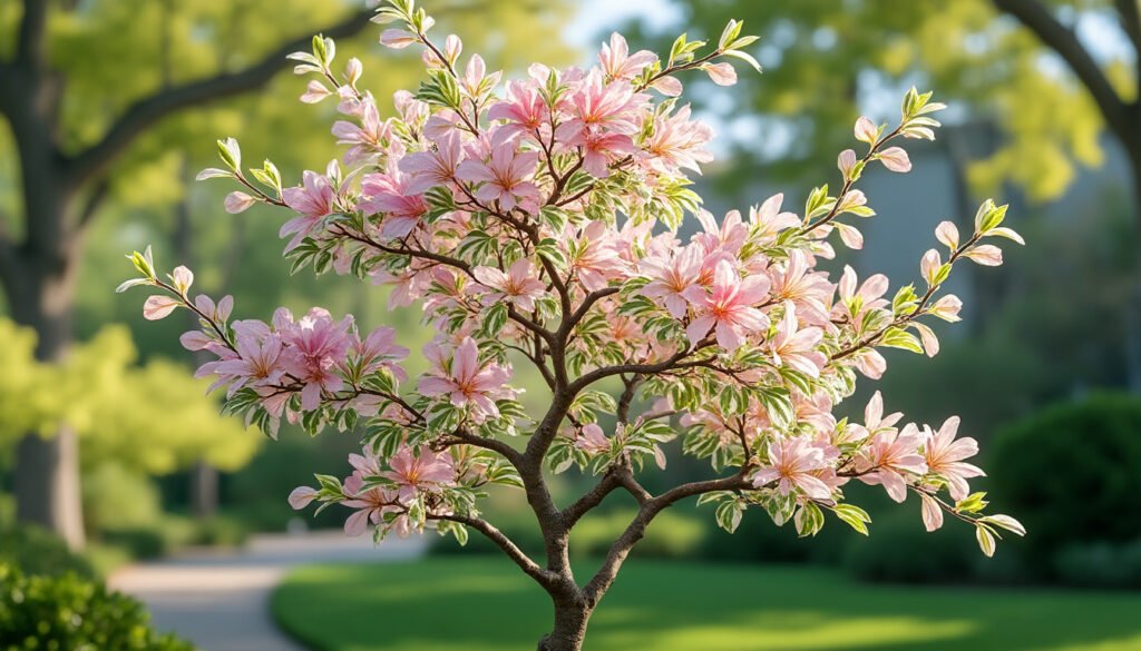 adoptez le saule crevette sur tige salix integra hakuro nishiki pour embellir votre jardin avec son feuillage panaché spectaculaire et sa silhouette élégante.
