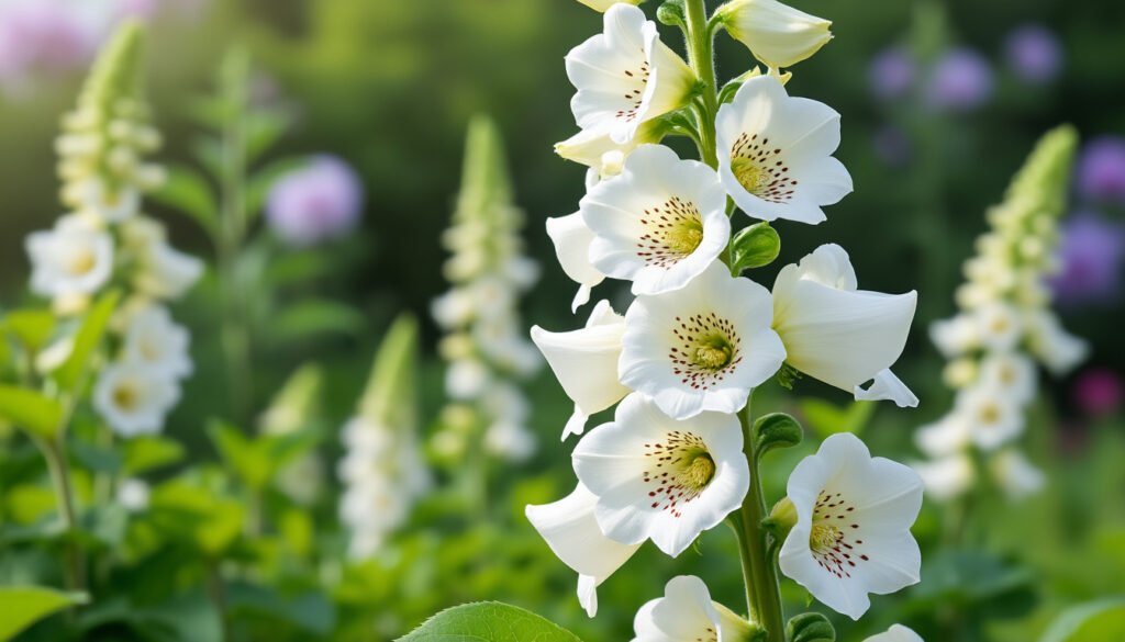 découvrez la digitalis purpurea 'alba', une magnifique digitale aux fleurs blanches élégantes et à gorge délicatement tachetée, idéale pour embellir votre jardin.
